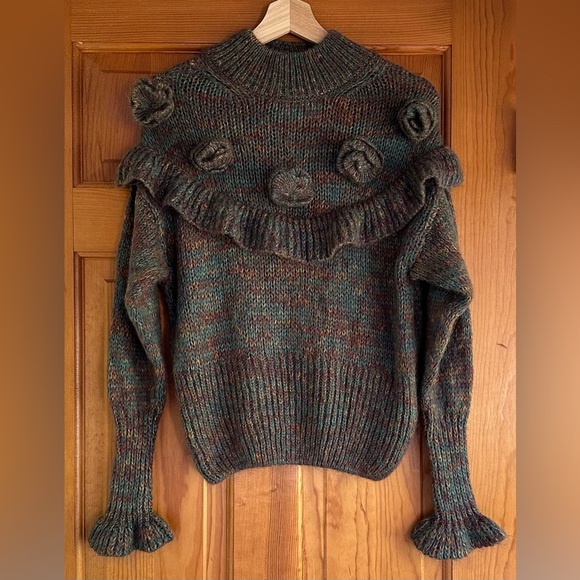 Zara Ruffled Mohair Blend 3D Flowers Knit Sweater NWT Vintage Style - Picture 4 of 12